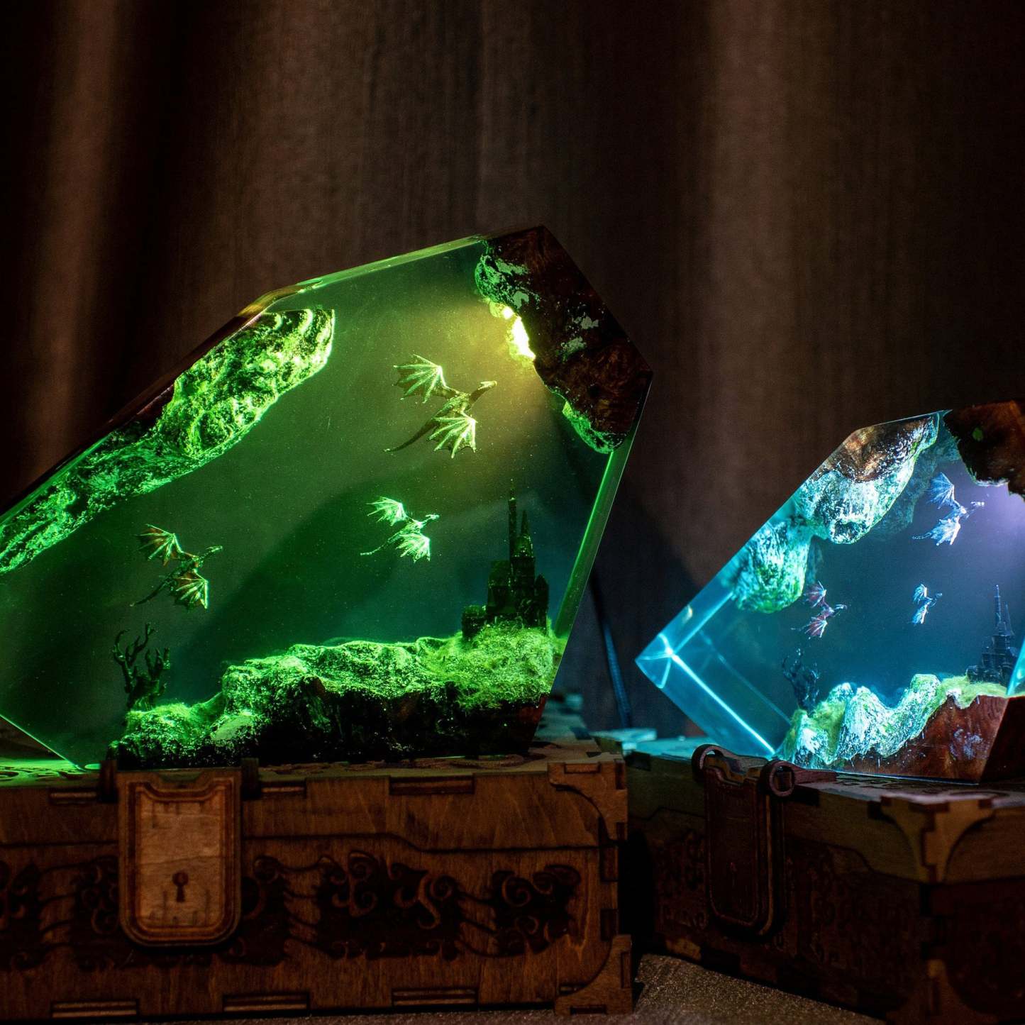 Fire Dragon And Ice Dragon Resin Lamp Dragon Resin Night Light 3D Dragon Night Light Lighting Home Gift For Him - soufeelus