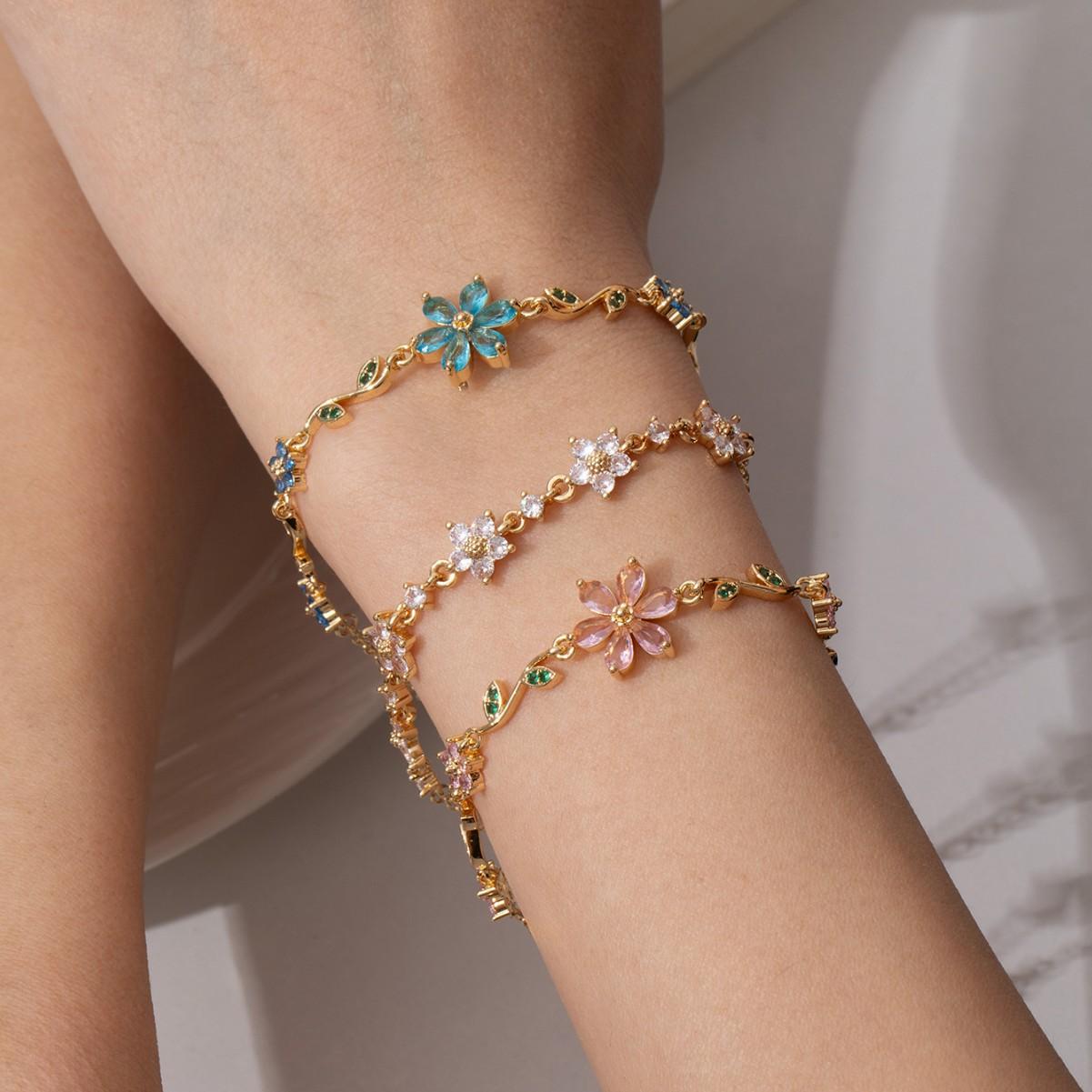 Flower & Leaf Bracelet – Delicate Floral Link Bracelet for Women & Girls, Jewelry Gift for Her 商品缩略图