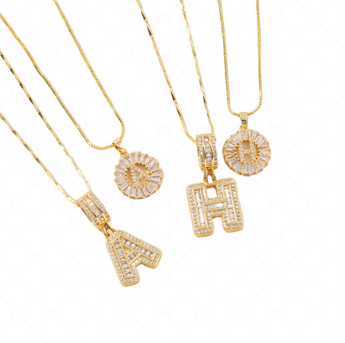 Letter Necklace 14k Gold Plated Bling Dainty Necklaces Trendy Chunky Custom Name Necklace Personalized Round Circle Pendant Zirconia Letters Name Crystal Jewelry Gifts for Women
