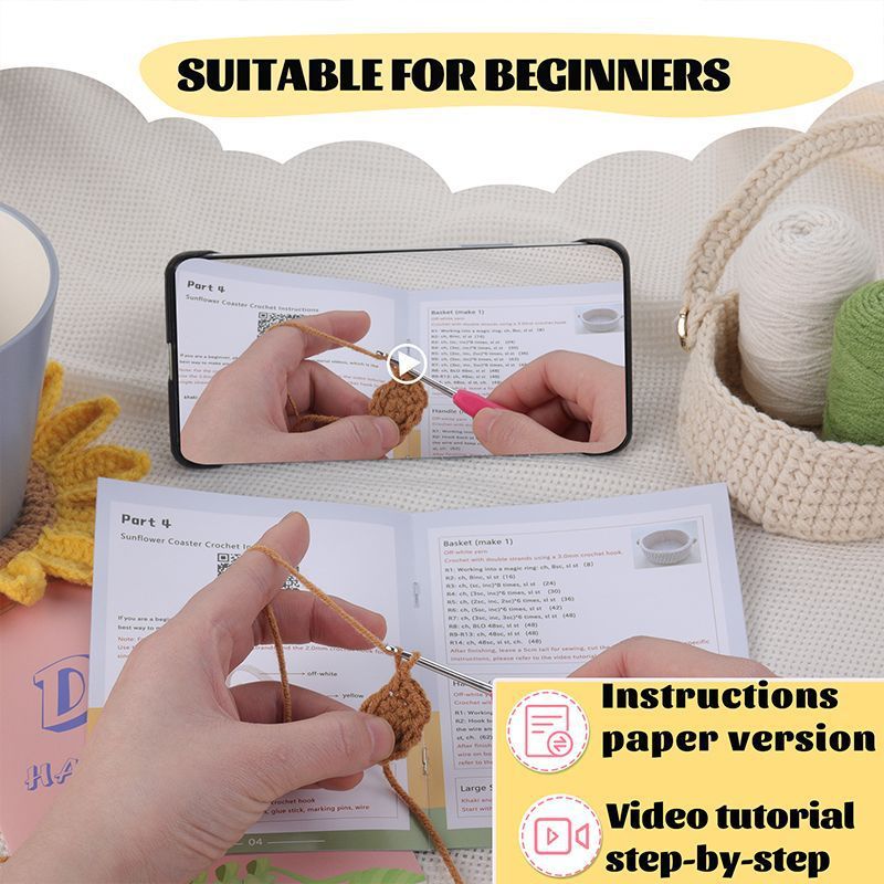 Knitted Flower Coasters Woven Sunflower Coasters Hand-Woven Flower Crochet Material Kit Handmade Diy Gifts