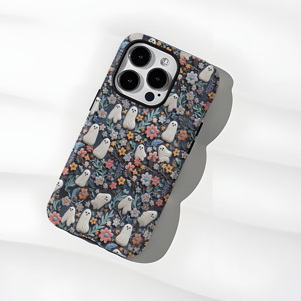 Ghosts And flowers Phone Case, 3D Spooky Ghosts Floral Phone Case, Ghost Hunting Phone Case