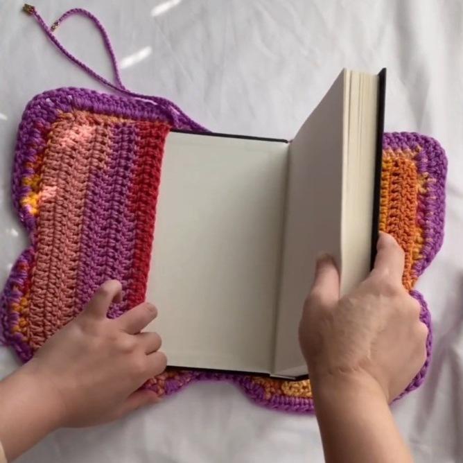 Butterfly Crochet Knitted Book Cover Multicolor Wool Handmade Home Pink Butterfly Book Cover