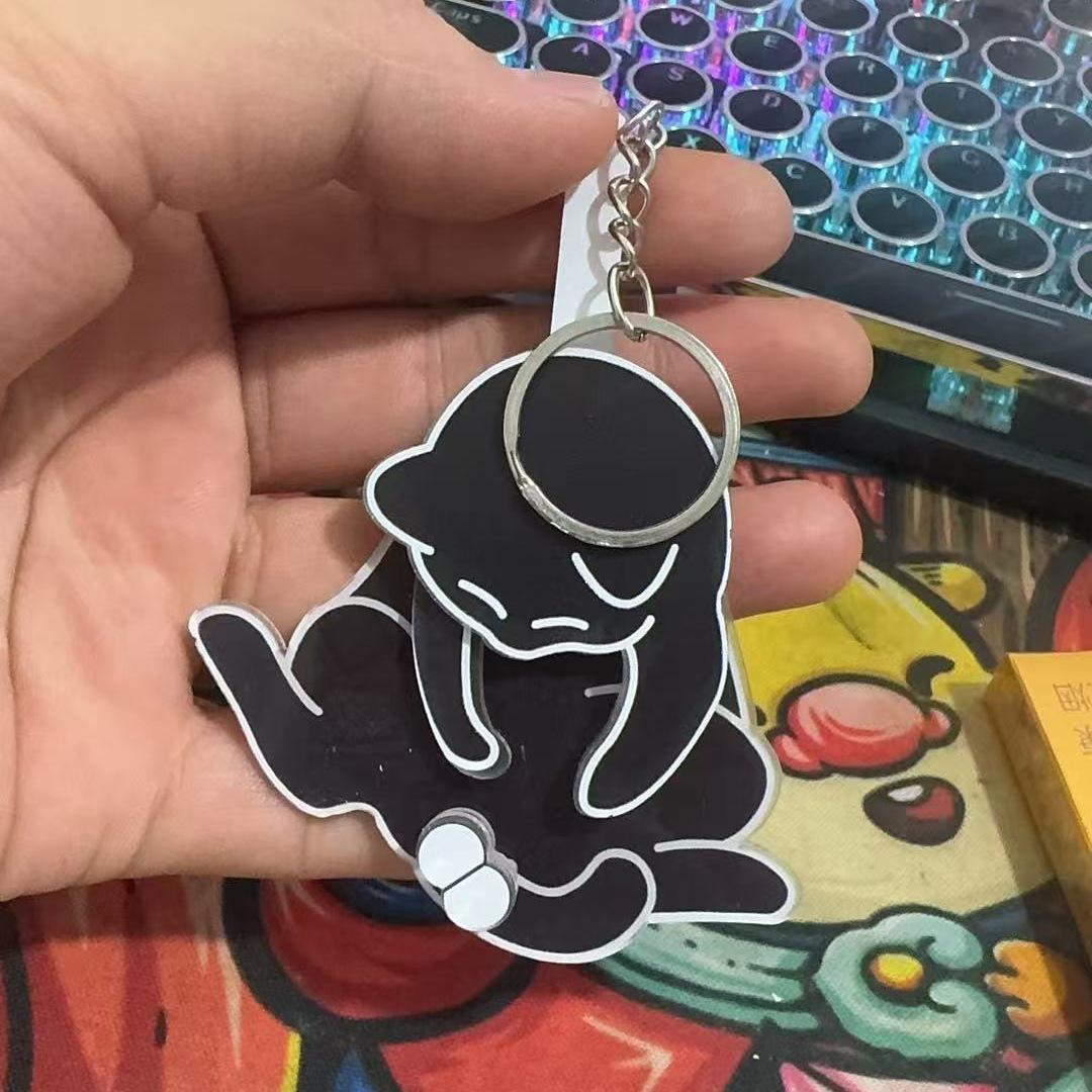 Personalization Creative Cat Acrylic Pendant Turnable Keychain Accessories