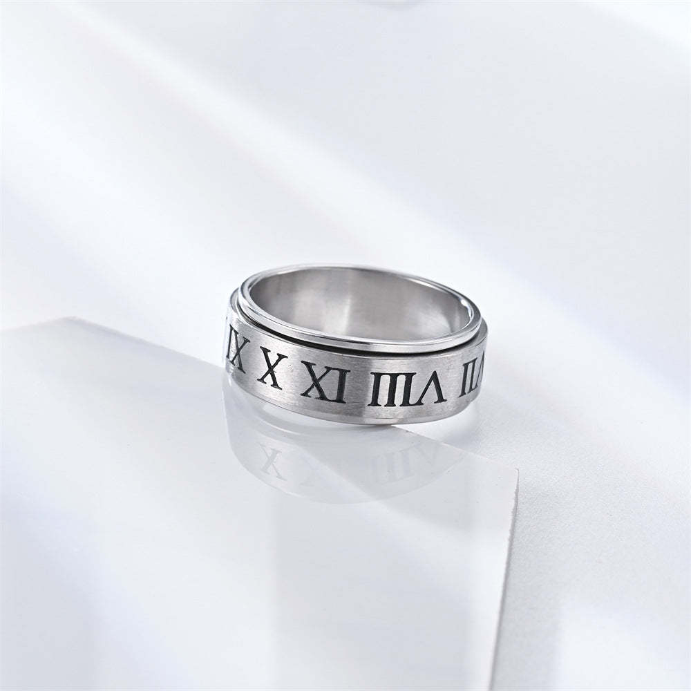 Fidget Anti-anxiety Ring Roman Numerals Open Adjustable Spinner Ring Jewelry Gifts for Him - soufeelus