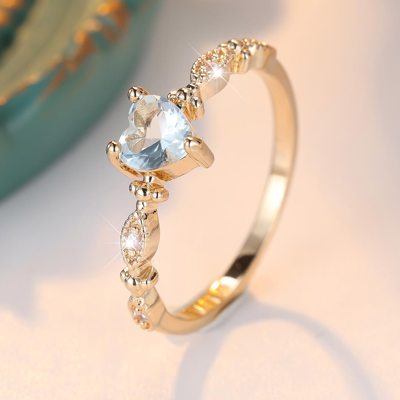 Engravable Ring Heart Gemstone Gold-Tone Dainty Band Filigree Vintage Style Promise Ring Personalized Romantic Jewelry Gift for Her