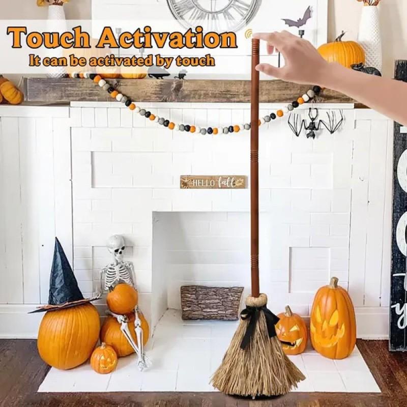 Touch-Activated Halloween Animated Floating Witch's Broom Dancing Wiggling Broomstick Animatronic Spooky Haunted House Prop Outdoor Lawn & Indoor Party Decor