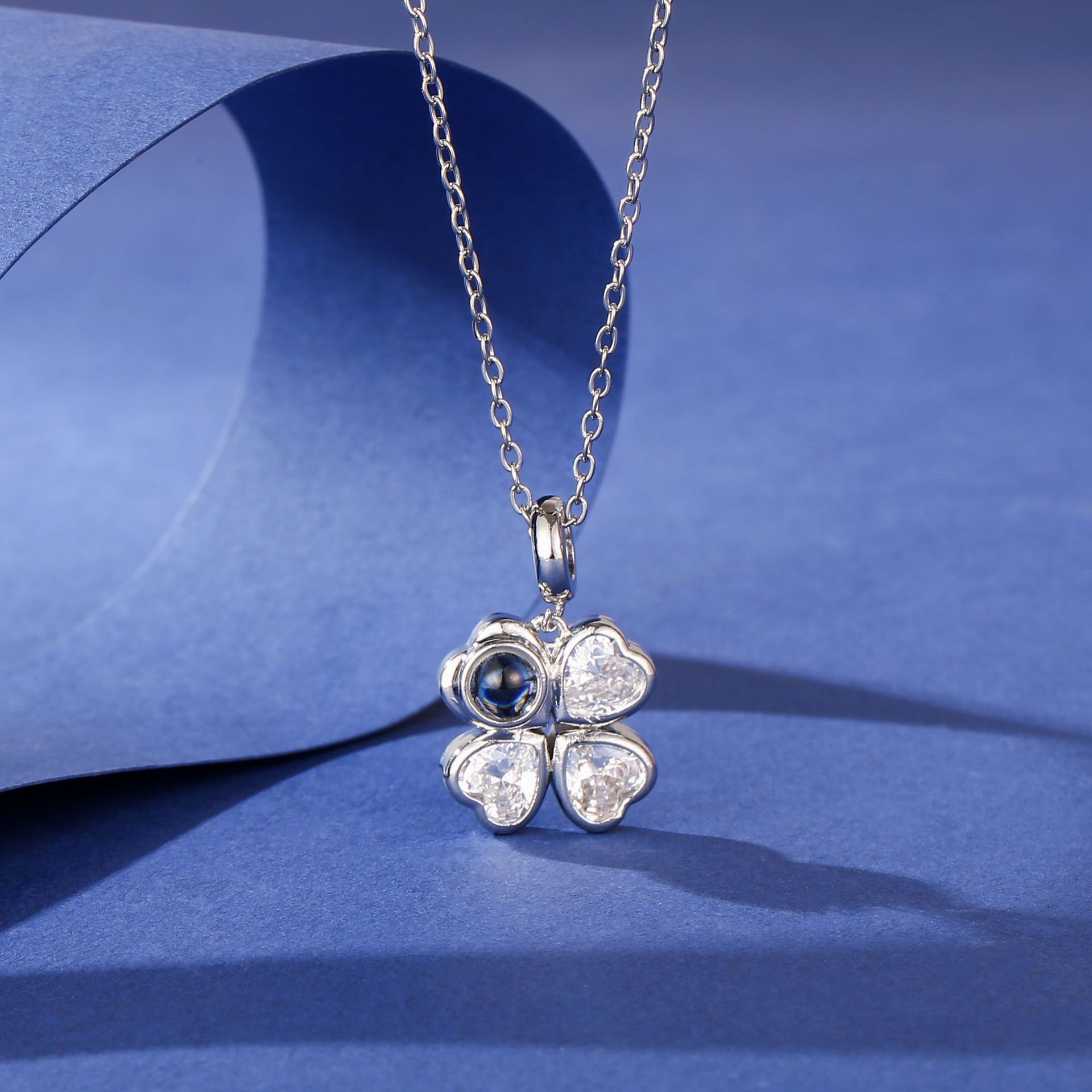 Personalized Four-Leaf Clover Photo Projection Necklace Lucky Keepsake Gift for Her