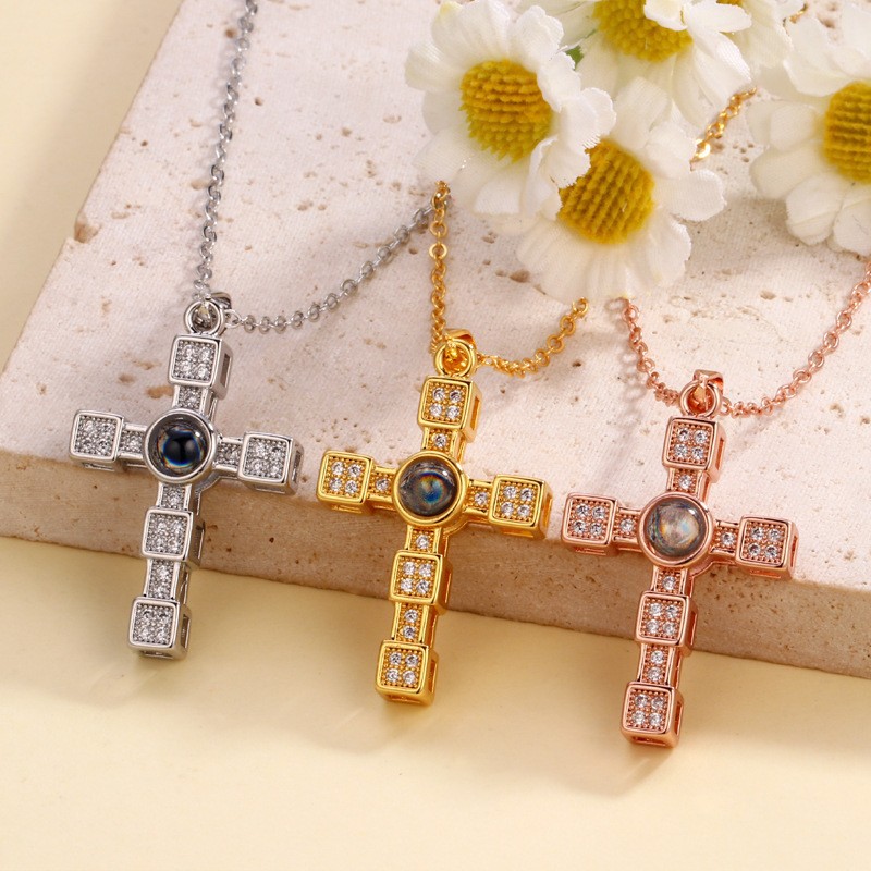 Custom Photo Projection Cross Necklace Personalized Memory Pendant Gift for Her
