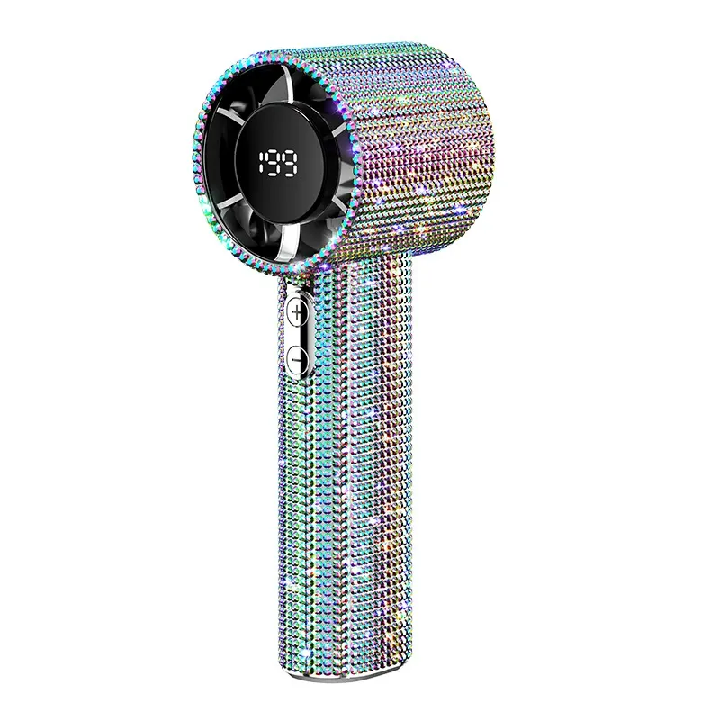 Diamond Handheld Small Fan 199-speed Digital Display High-speed Fan Outdoor Portable High-speed Fan High-speed Cooling Stepless Speed ​​Regulation - Full Diamond Model