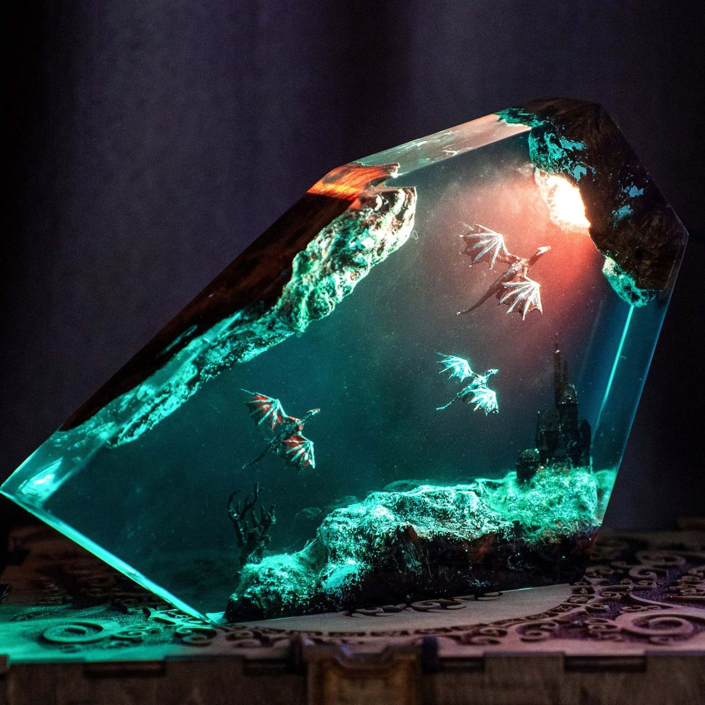 Fire Dragon And Ice Dragon Resin Lamp Dragon Resin Night Light 3D Dragon Night Light Lighting Home Gift For Him - soufeelus