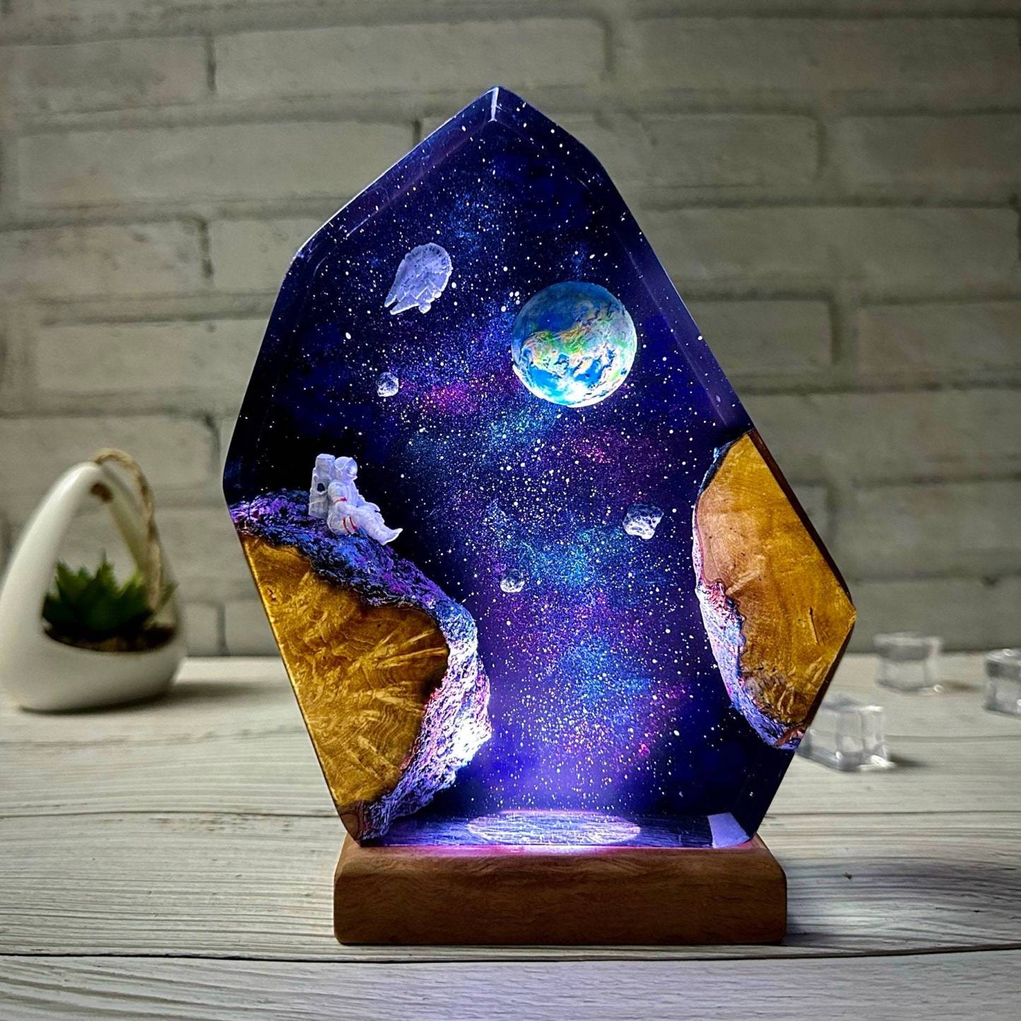 Interstellar Universe Space Night Light Resin Wood Space Galaxy Lamp Gift for Her - soufeelus