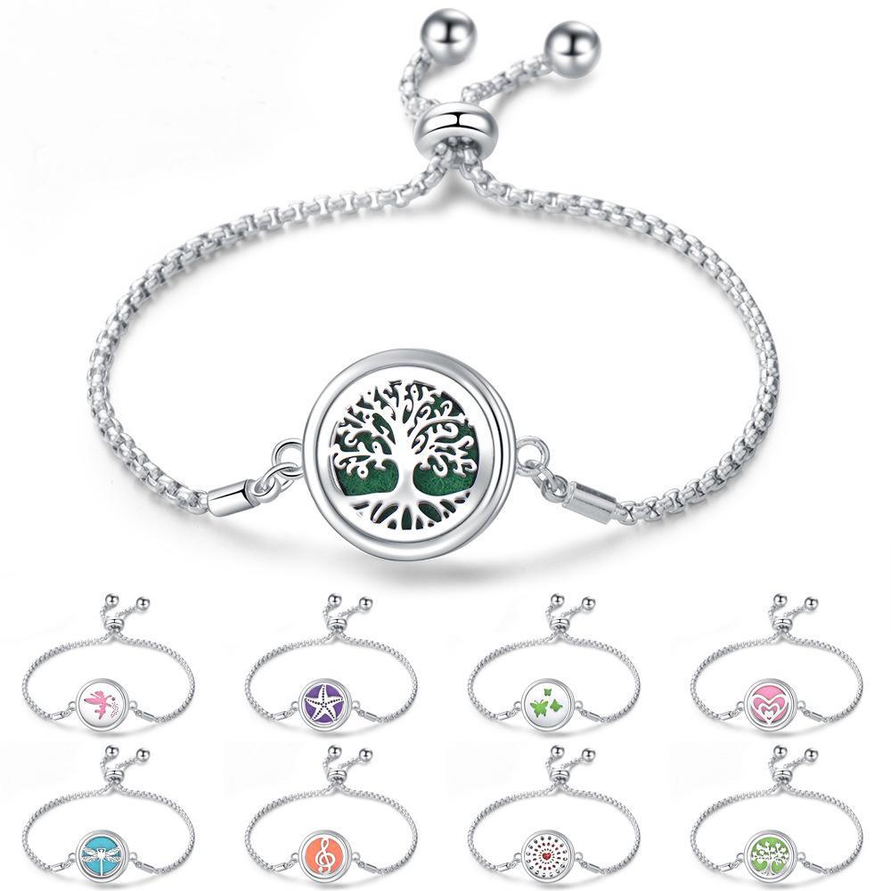 Stainless Steel Hollow Tree of Life Aromatherapy Bracelet Essential Oil Openable Adjustable Size Magnetic Bracelet Creative Couple Gifts