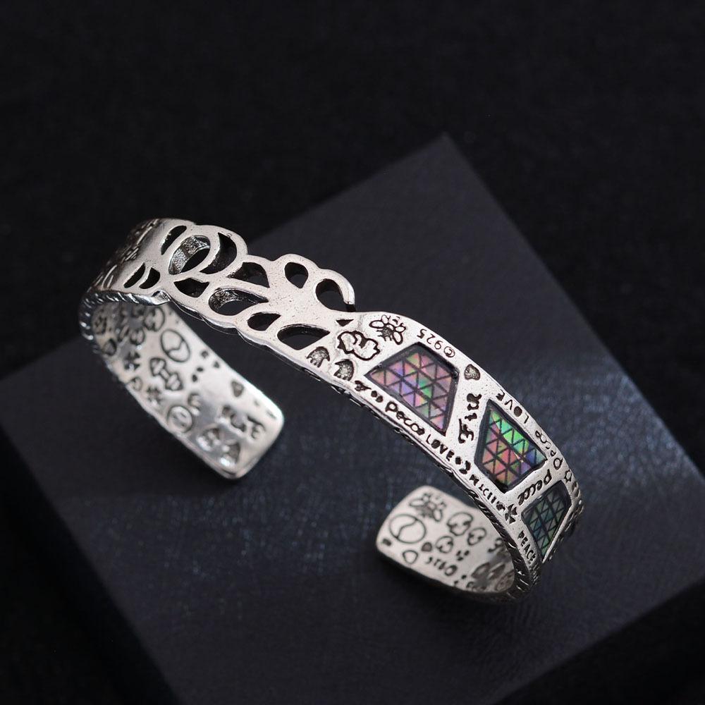 Vintage Geometric Graffiti Totem Open Cuff Bangle Retro Silver Tone Carved Cuff Bracelet Unisex Ethnic Tribal Streetwear Jewelry for Women & Men