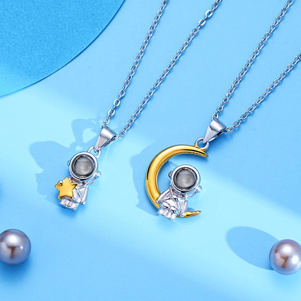 Custom Projection Necklace Astronaut Space Moon Star Couple Gifts - soufeelus