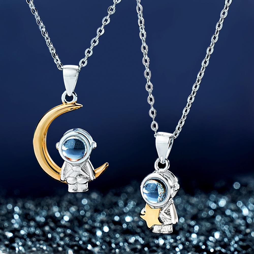 Custom Projection Necklace Astronaut Space Moon Star Couple Gifts - soufeelus