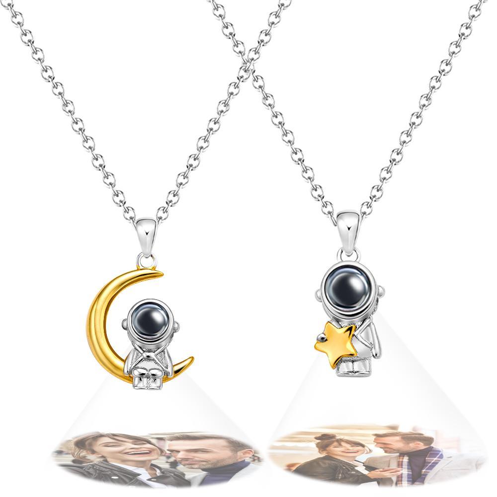 Custom Projection Necklace Astronaut Space Moon Star Couple Gifts - soufeelus