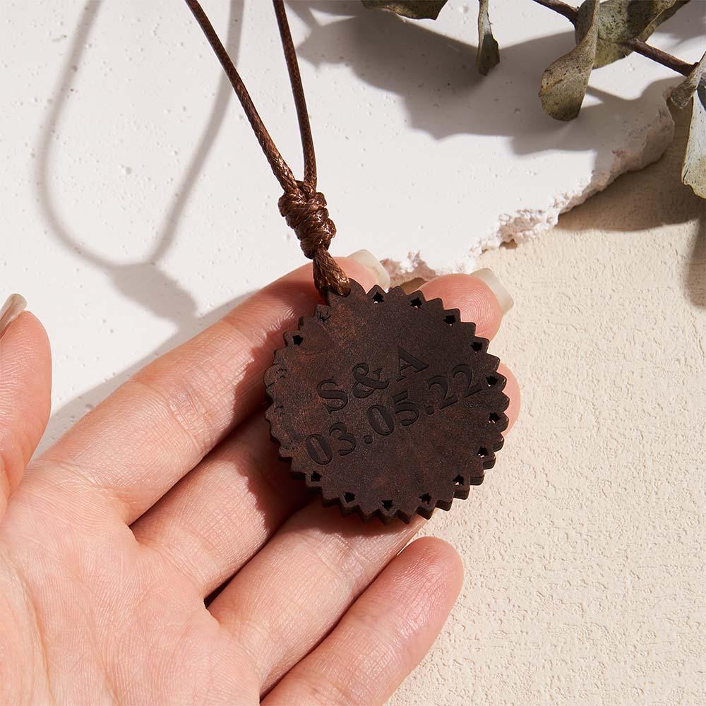 Custom Photo Necklace Valentine's Gifts for Her Wood Pendant Engraved Name Personalized Round Pendant - soufeelus