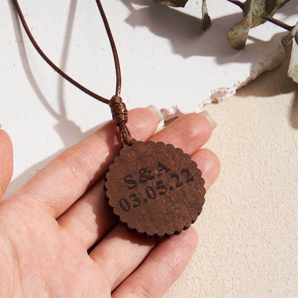 Personalized Photo Necklace Valentine's Gifts for Him Wood Pendant Engraved Custom Name Round Pendant - soufeelus