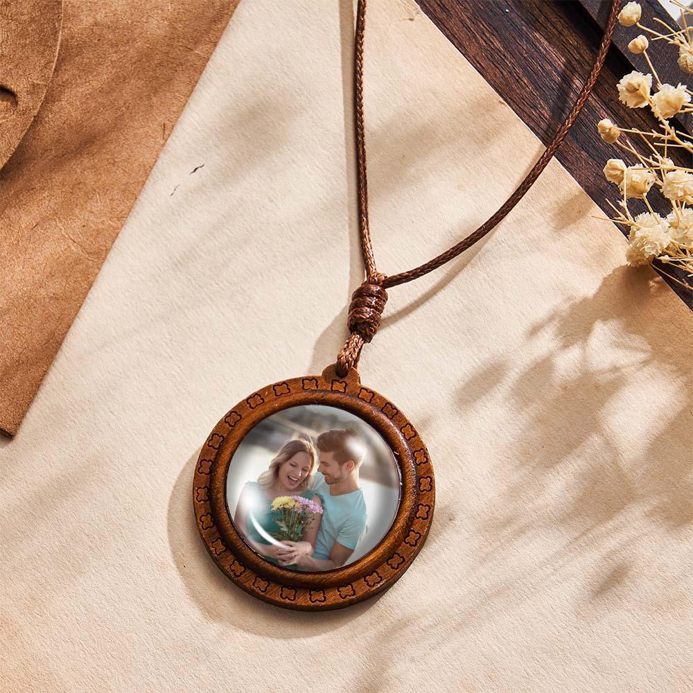 Custom Photo Wooden Pendant Necklace Valentine's Gifts for Her Personalized Engraved Name Necklace - soufeelus