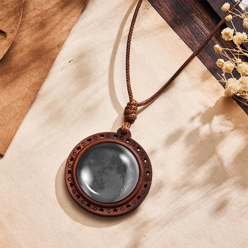 Custom Moon Phase Wood Pendant Necklace Personalized Engraved Name Valentine's Gifts for Her - soufeelus