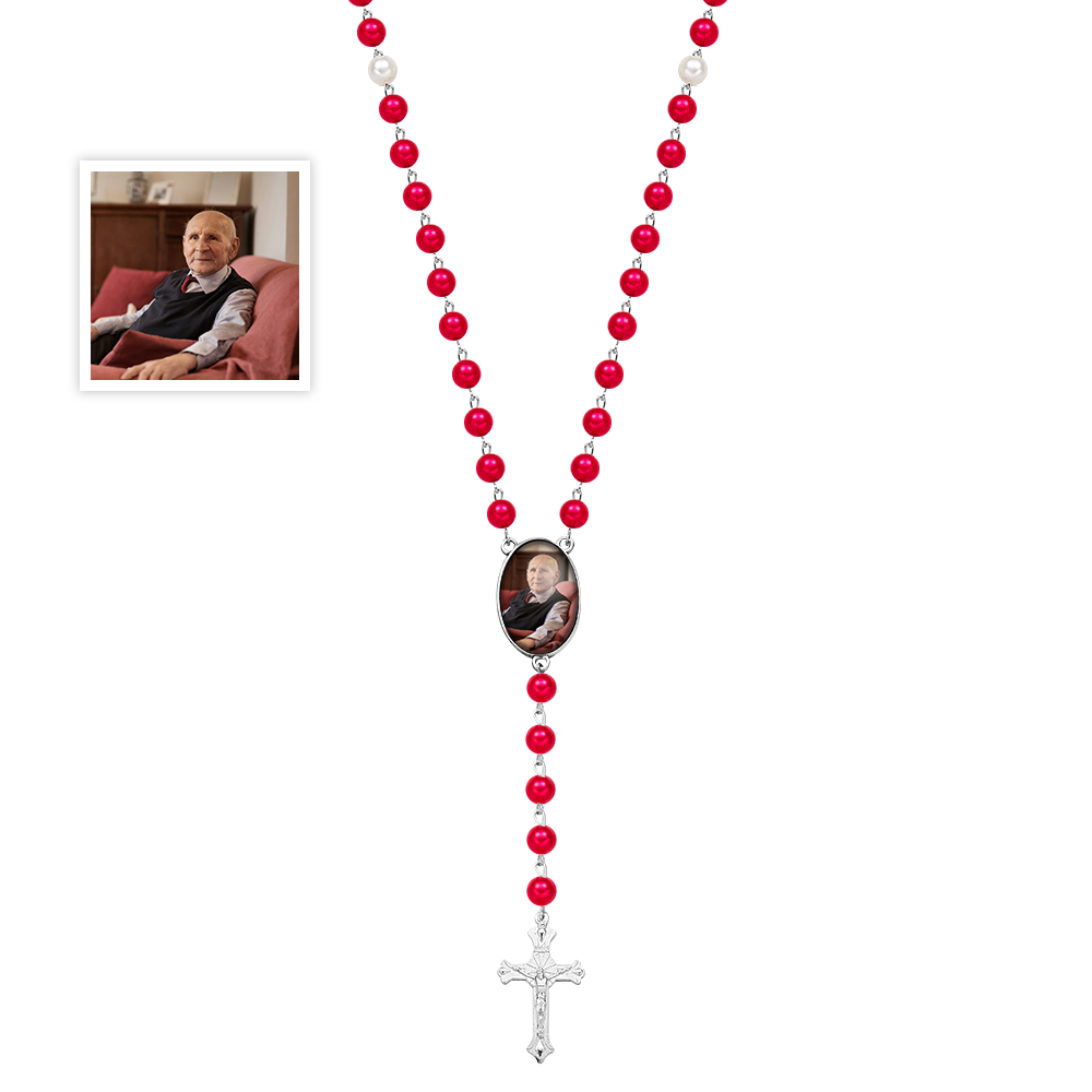 Custom Rosary Beads Cross Multi-Color Necklace Personalized Necklace with Photo Mother‘s Day Gifts