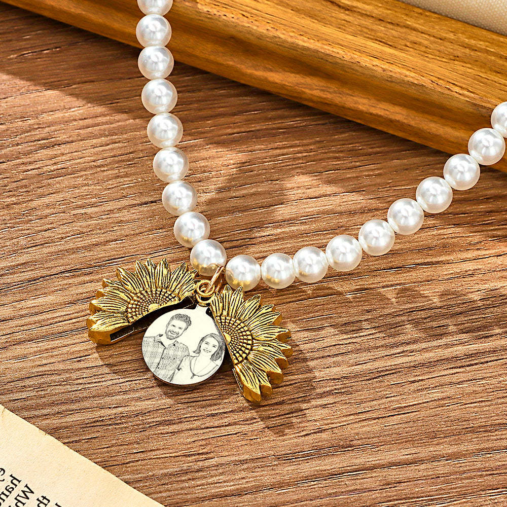 Custom Photo Necklace Vintage Flower Pearl Love Gift - soufeelus