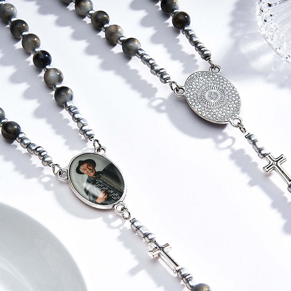 Custom Rosary Beads Cross Necklace Personalized Cross Necklace with Photo - soufeelus