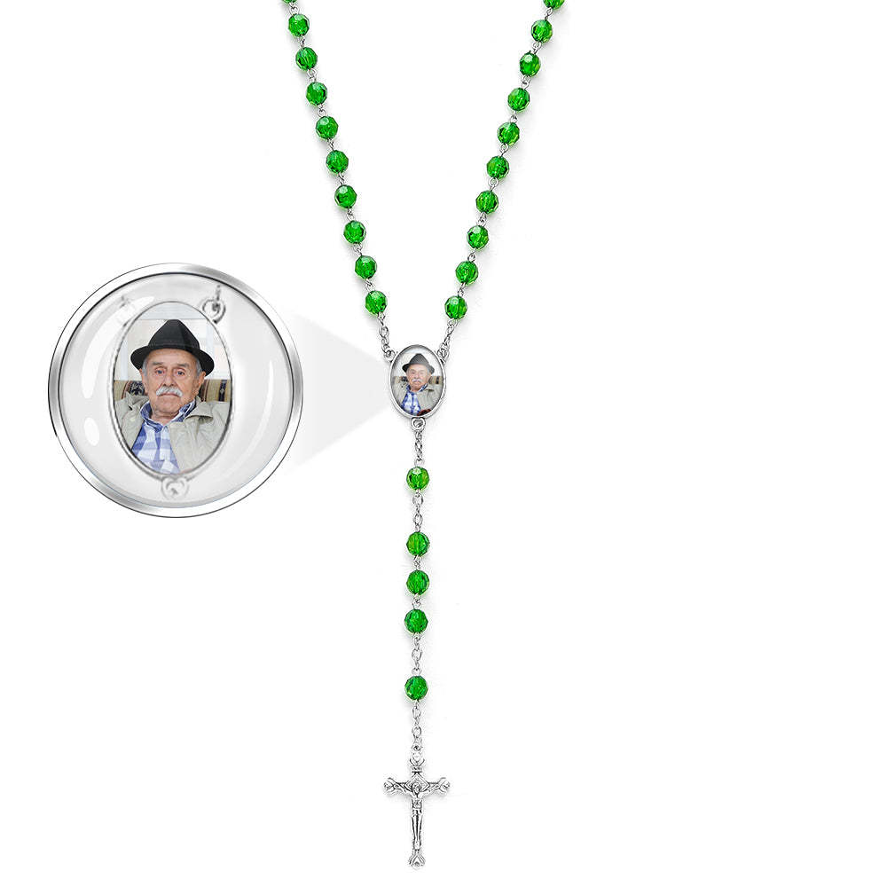 Custom Rosary Beads Cross Necklace Personalized Retro Style Handmade Bead Chain Necklace with Photo - soufeelus