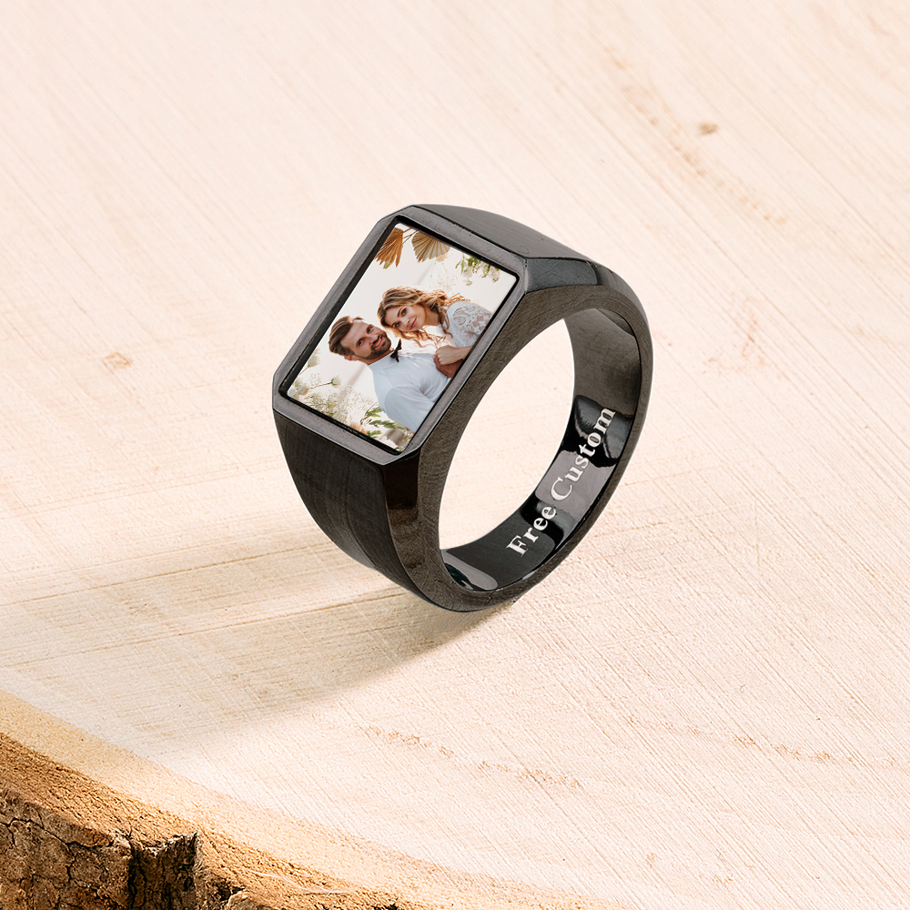 Signet Rings Solid Polished Stainless Steel Biker Ring for Men Women Stainless Steel Metal Plated Text Engraving Photo Custom