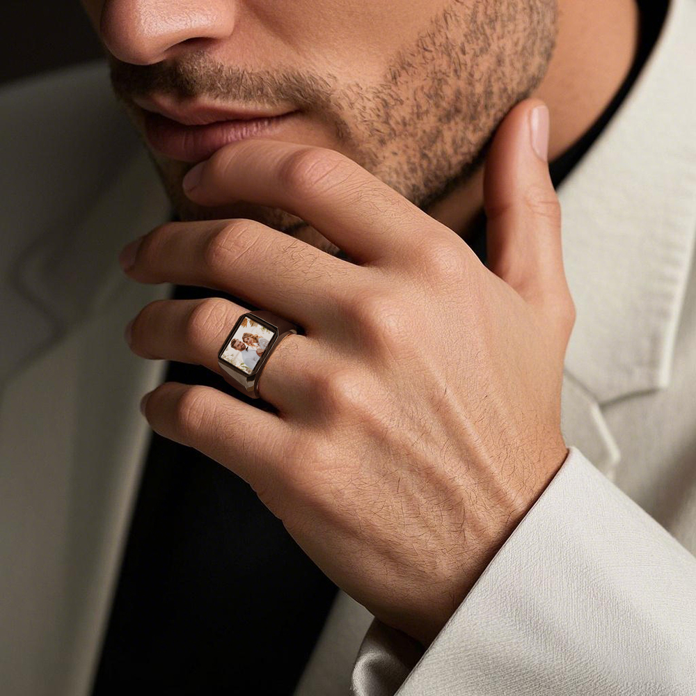 Signet Rings Solid Polished Stainless Steel Biker Ring for Men Women Stainless Steel Metal Plated Text Engraving Photo Custom