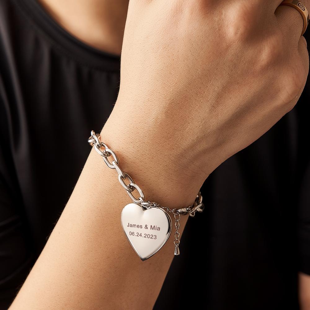 Personalized Heart Locket Bracelet Custom Vintage Adjustable Link Bracelet Gifts For Men - soufeelus