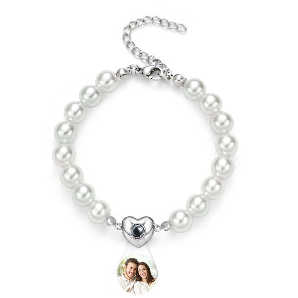 Custom Projection Bracelet Pearl Chain Heart Girl Gift - soufeelus