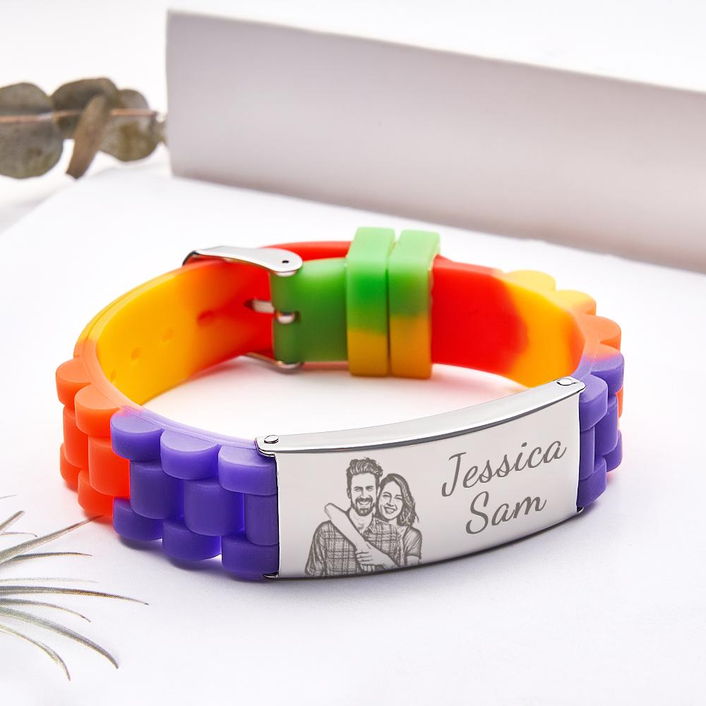 Personalized Photo Silicone Bracelet With Text Unique Colorful Men's Bracelet Father's Day Gift detail
