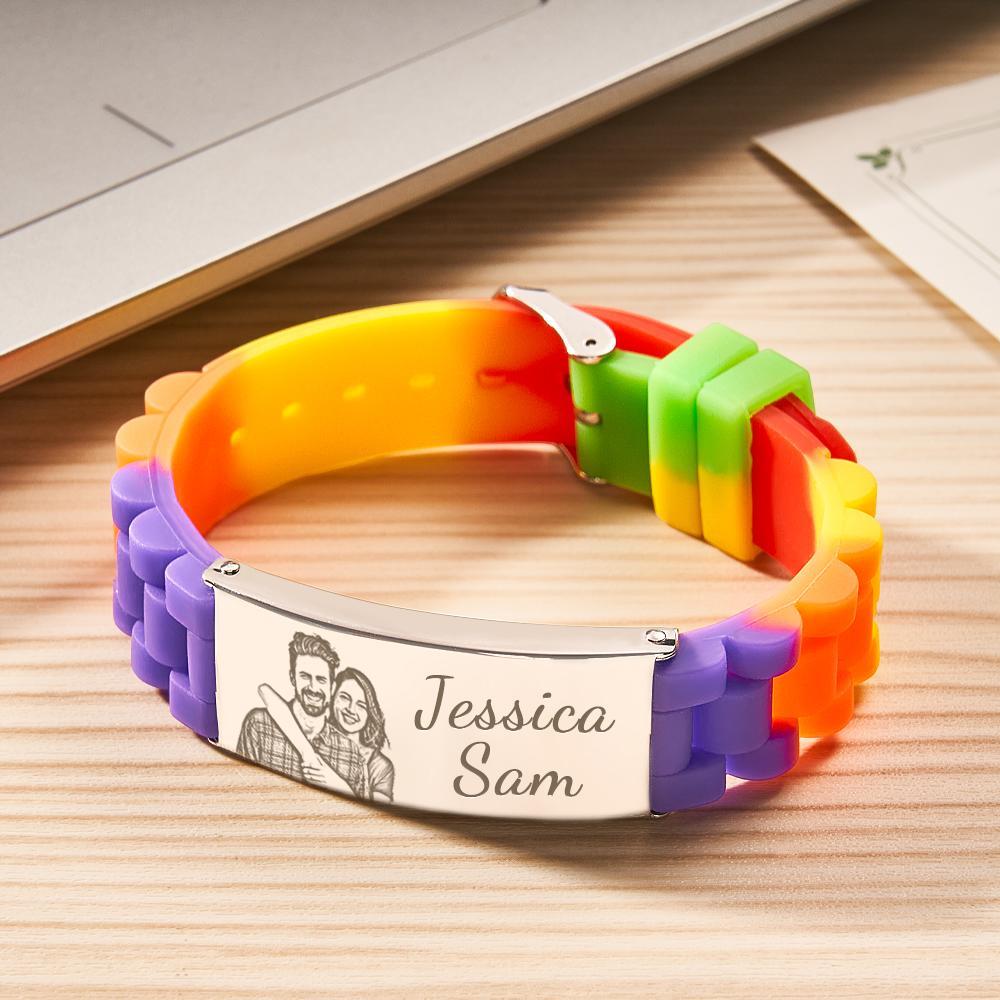 Personalized Photo Silicone Bracelet With Text Unique Colorful Men's Bracelet Father's Day Gift - soufeelus