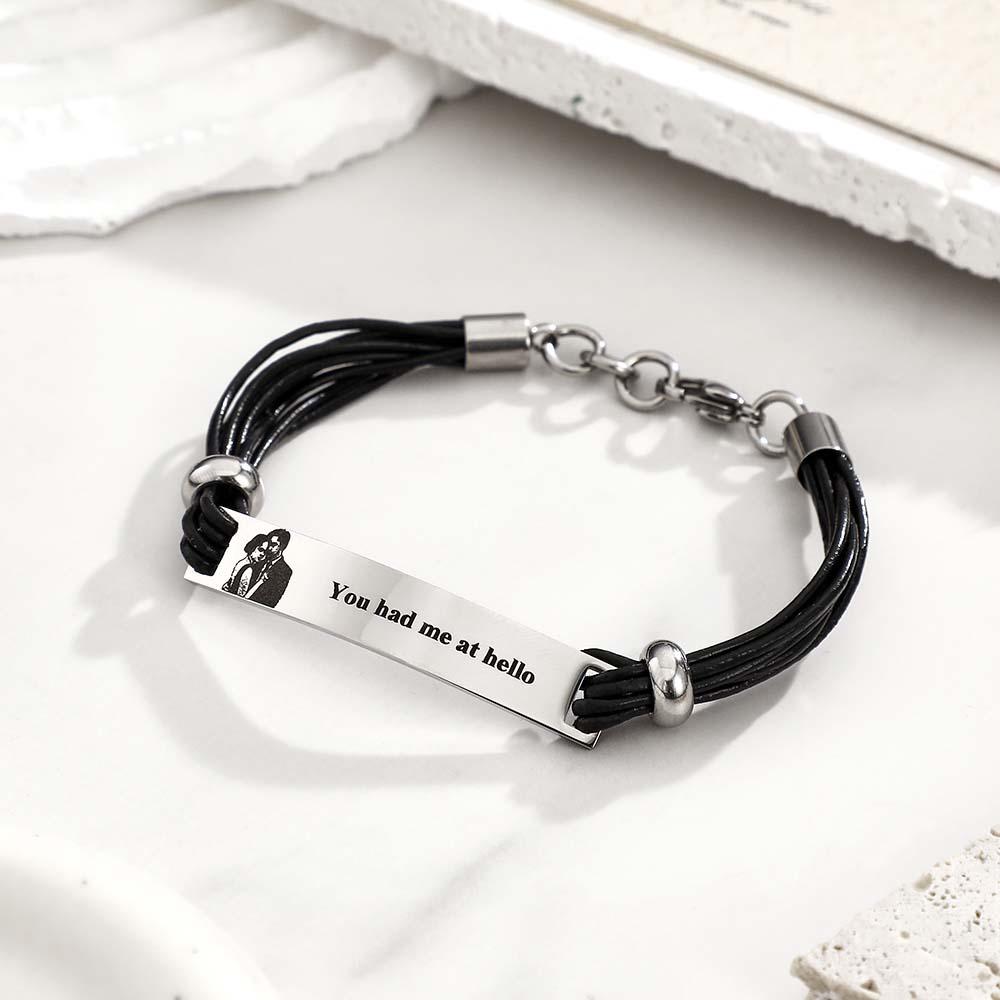 Custom Photo Leather Bracelet Personalized Engraved Adjustable Simple Bracelet Gifts For Men - soufeelus