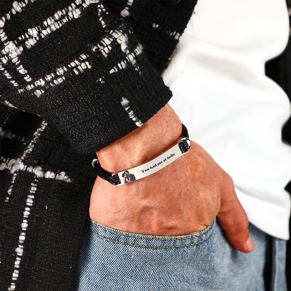 Custom Photo Leather Bracelet Personalized Engraved Adjustable Simple Bracelet Gifts For Men - soufeelus