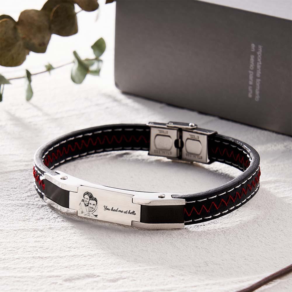 Custom Photo Engraved Bracelet Fashion Leather Men's Gift - soufeelus