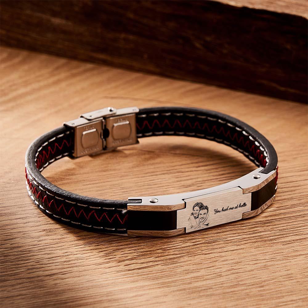 Custom Photo Engraved Bracelet Fashion Leather Men's Gift - soufeelus