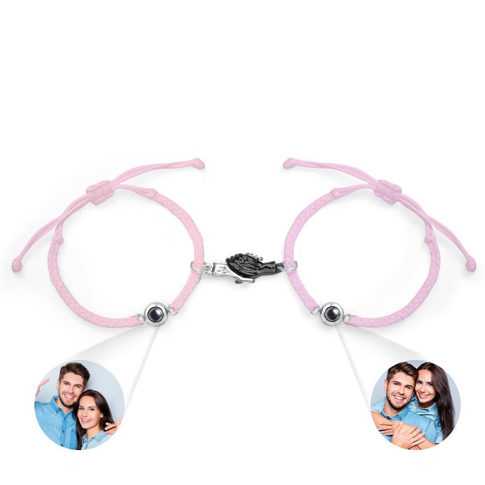 Custom Engraved Bracelet Magnetic Shake Hands Couple Gift - soufeelus