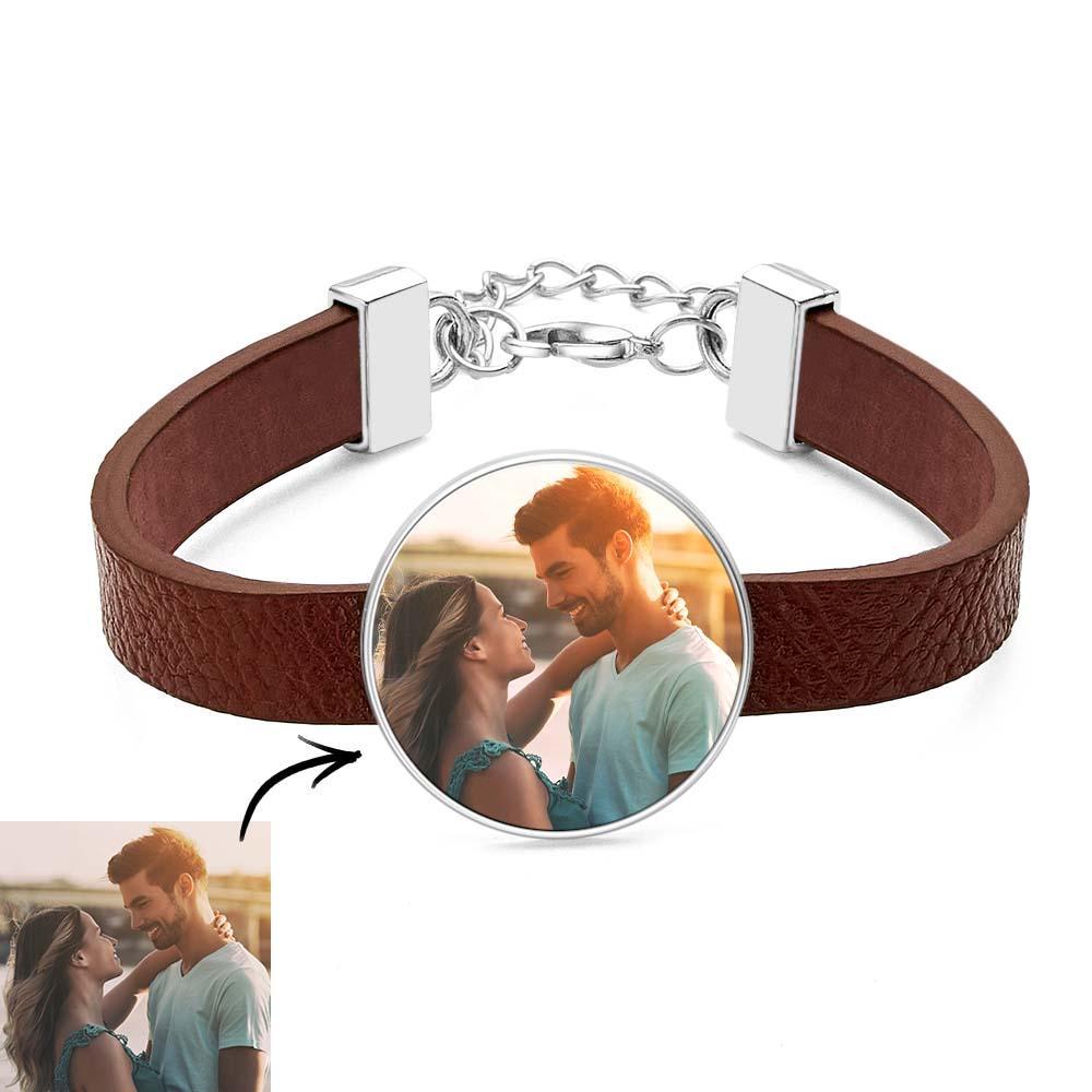 Retro Photo Leather Bracelet With Text Men's Bracelet Father's Day Gift - soufeelus