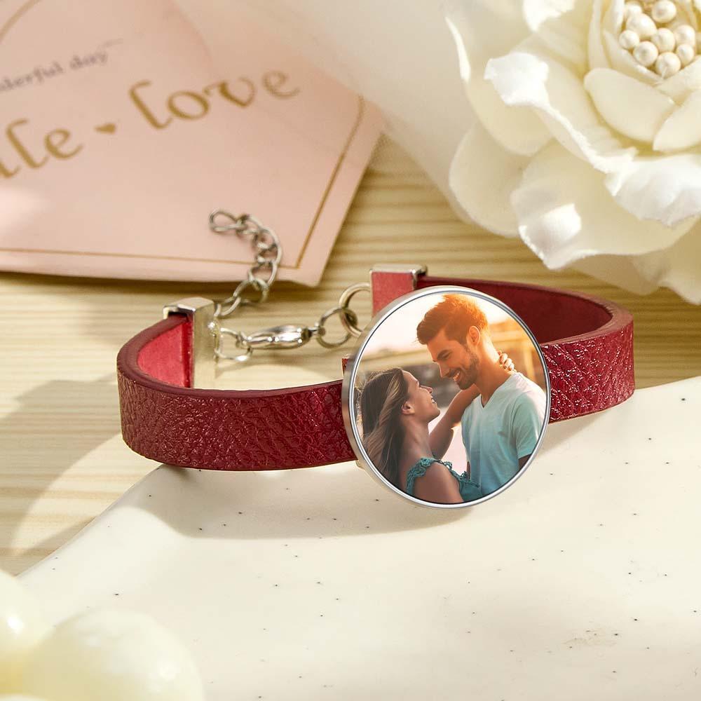 Retro Photo Leather Bracelet With Text Men's Bracelet Father's Day Gift - soufeelus