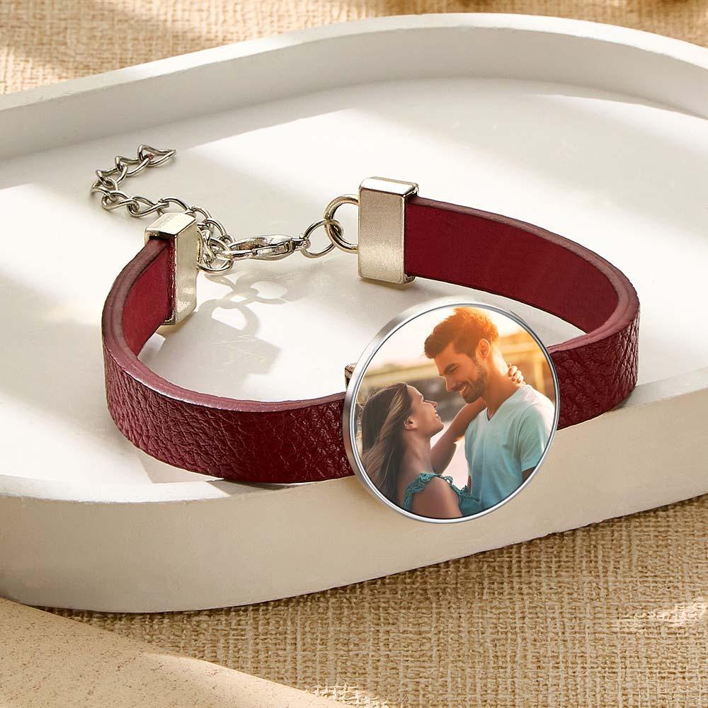 Retro Photo Leather Bracelet With Text Men's Bracelet Father's Day Gift - soufeelus