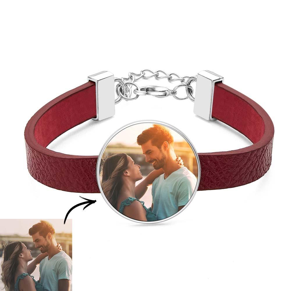 Retro Photo Leather Bracelet With Text Men's Bracelet Father's Day Gift - soufeelus