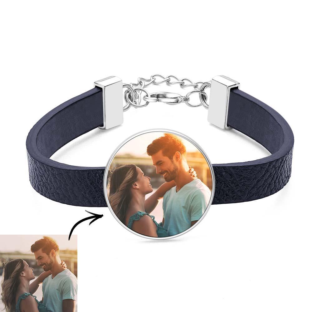 Retro Photo Leather Bracelet With Text Men's Bracelet Father's Day Gift - soufeelus