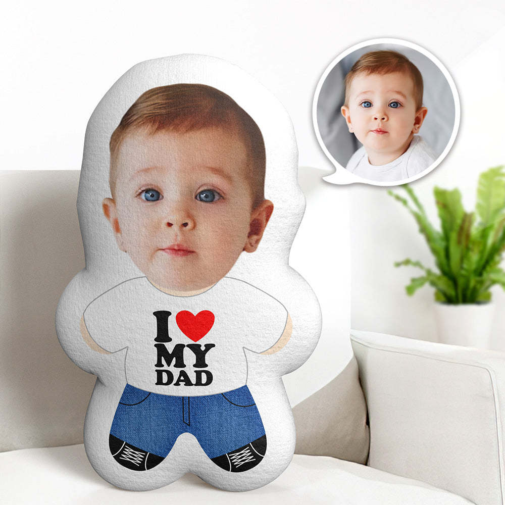 Personalized Photo Throw Pillow I Love Dad Custom Face Gifts Minime Doll Pillow - soufeelus