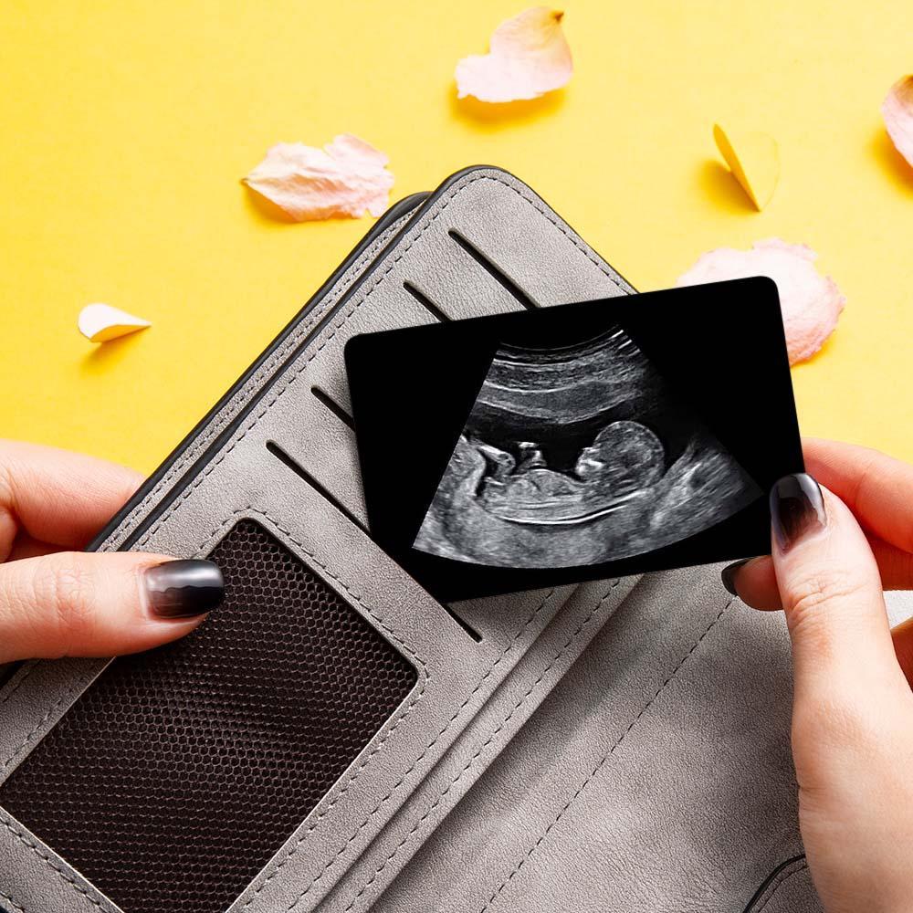Custom Photo Engraved Ultrasound Wallet Card New Dad Pregnancy Gift - soufeelus