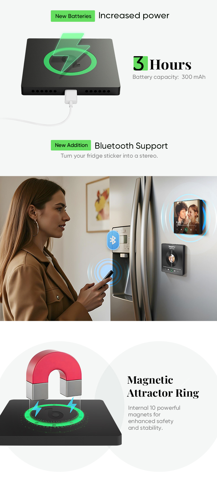 Custom Music Fridge Magnet Personalized Photos New 4.5 Upgrade Bluetooth Function Supported with Night Light Album Fridge Magnet Music Wall That Can Be Played Christmas Gifts detail image 5