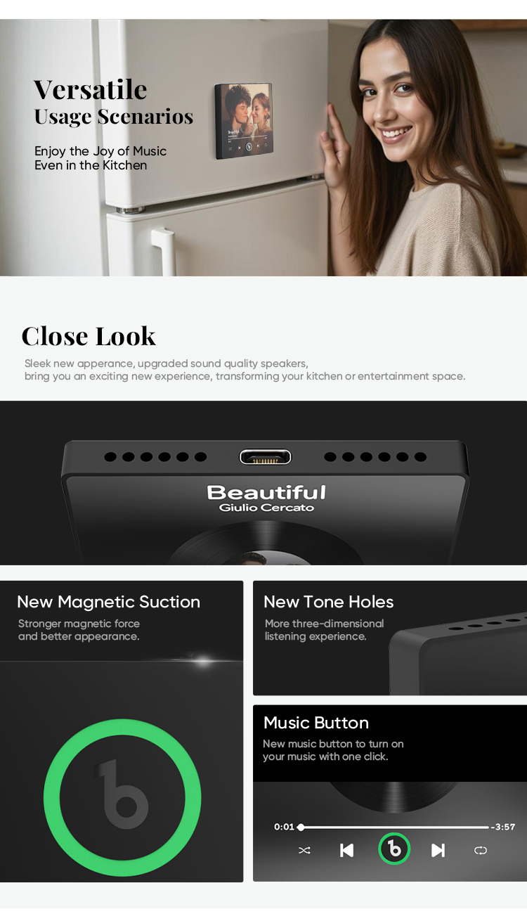 Custom Music Fridge Magnet Personalized Photos New 4.5 Upgrade Bluetooth Function Supported with Night Light Album Fridge Magnet Music Wall That Can Be Played Christmas Gifts detail image 7