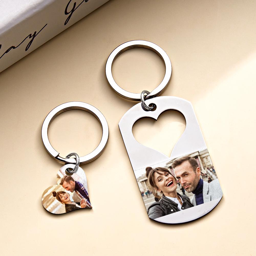 Custom Photo Engraved Keychain Creative Heart A Pair Couple Gifts - soufeelus