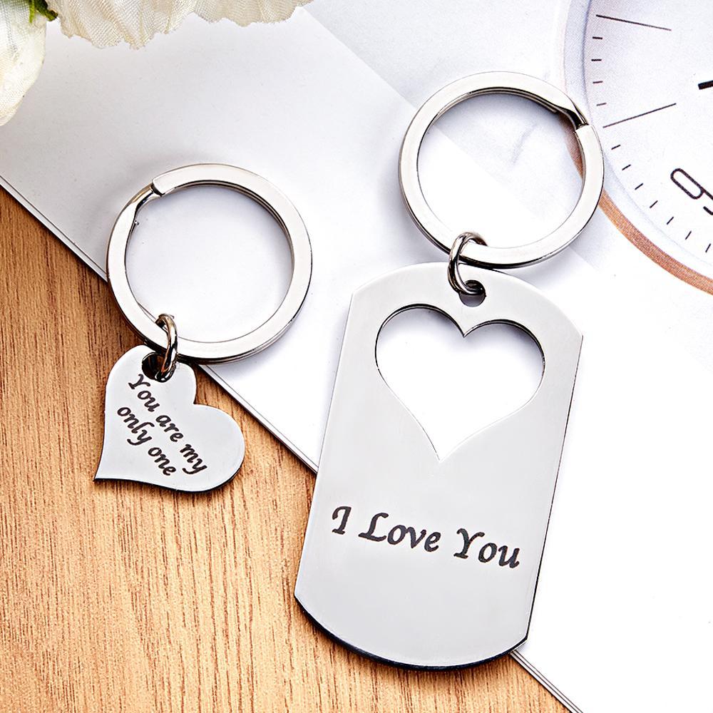 Custom Photo Engraved Keychain Creative Heart A Pair Couple Gifts - soufeelus